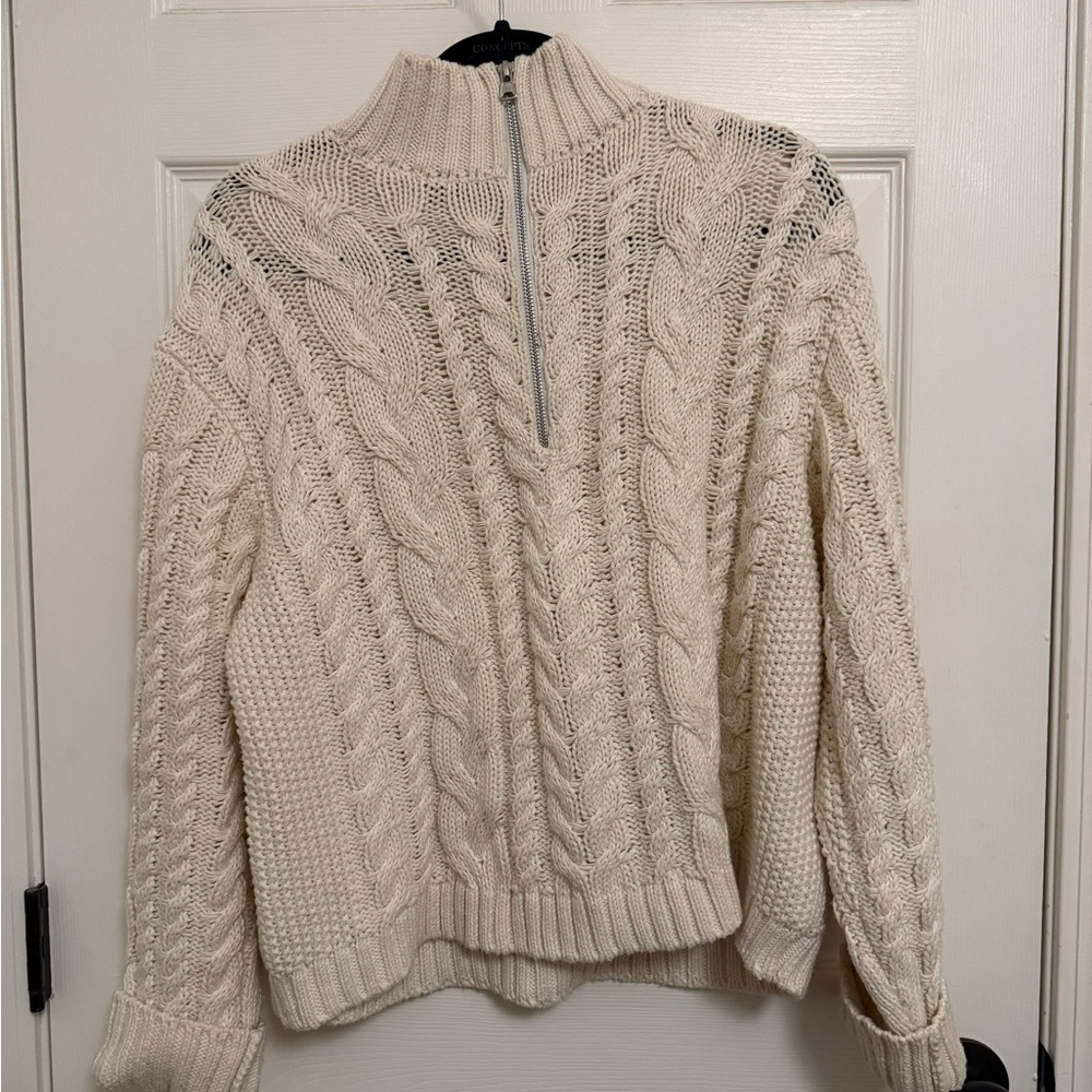 Jenni Kayne Cotton Cable Knit Zip Sweater SZ S